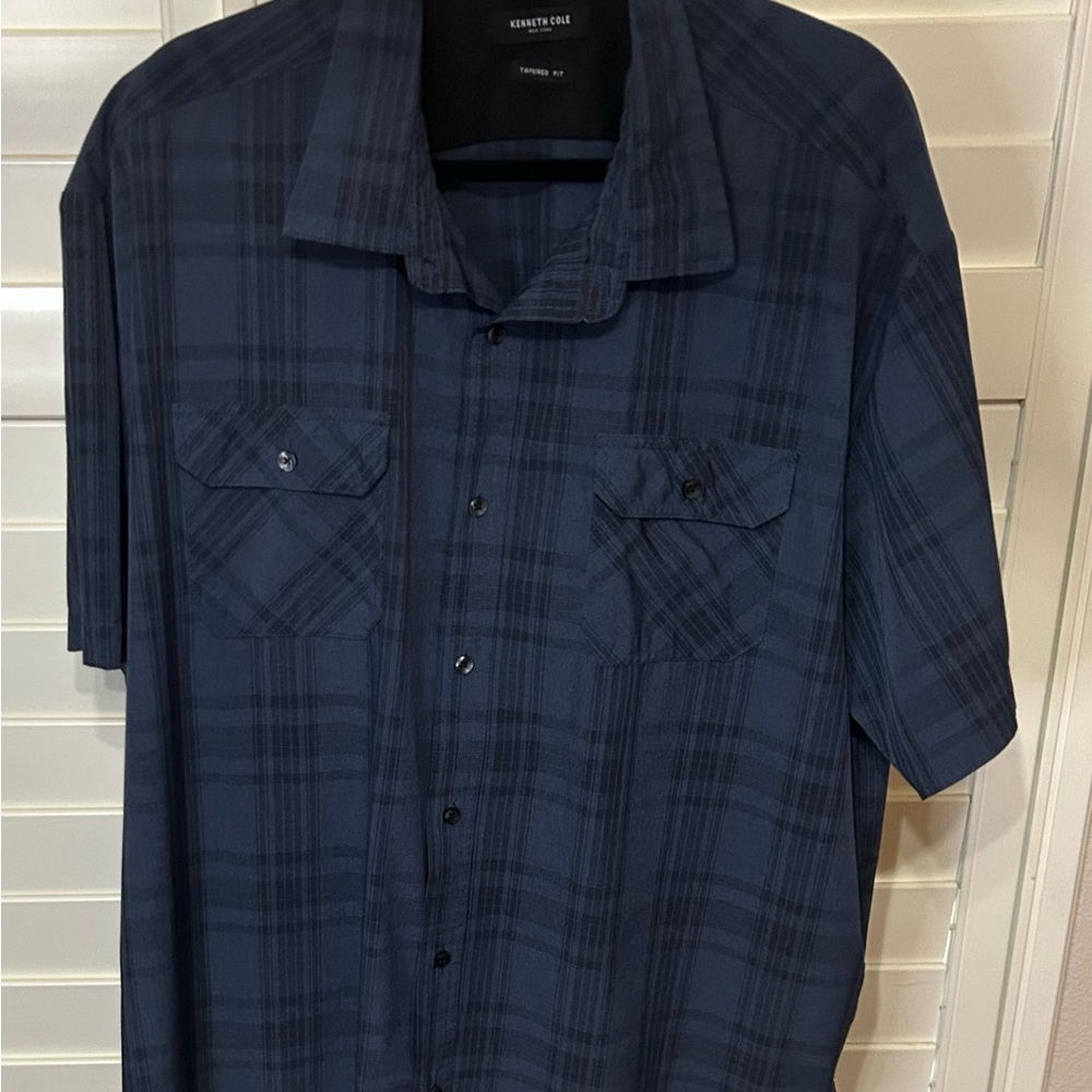 Kenneth Cole Men's Navy Plaid Shirt 3xl